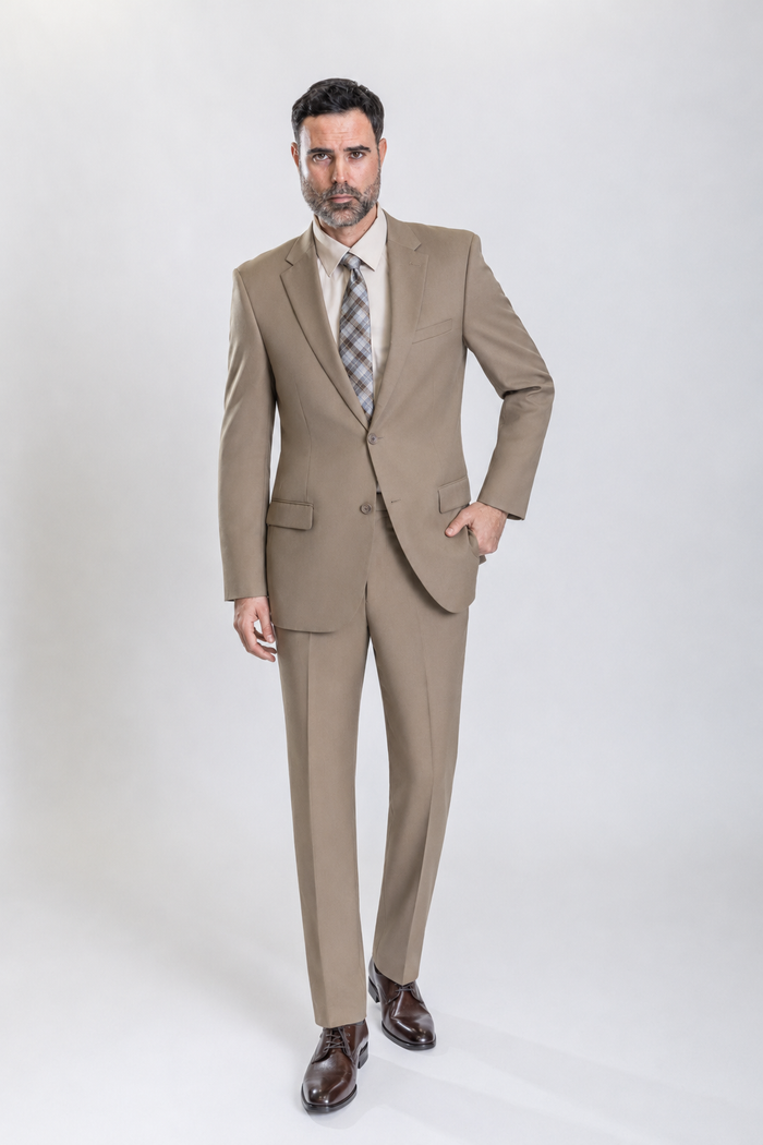 Hudson men’s tan regular-fit two-piece suit — view 1
