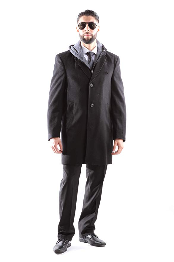 West End Men's Single Breasted Luxury Wool/Nylon 3/4 Length Winter Coat Style#W933513C804 Black (511) (free shipping)