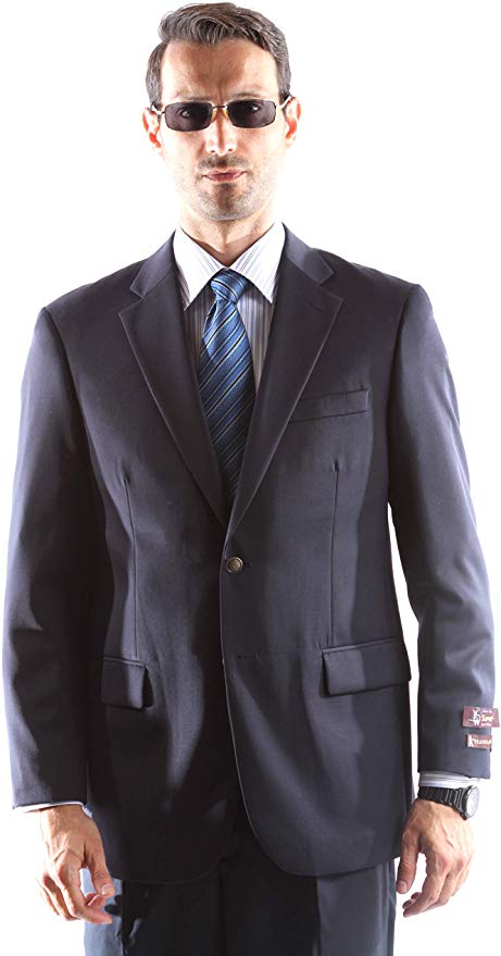 Cianni Men's Single Breasted 2 Button 100% Super Wool Gabardine Blazer Style J400112C in Navy 103 (free shipping)