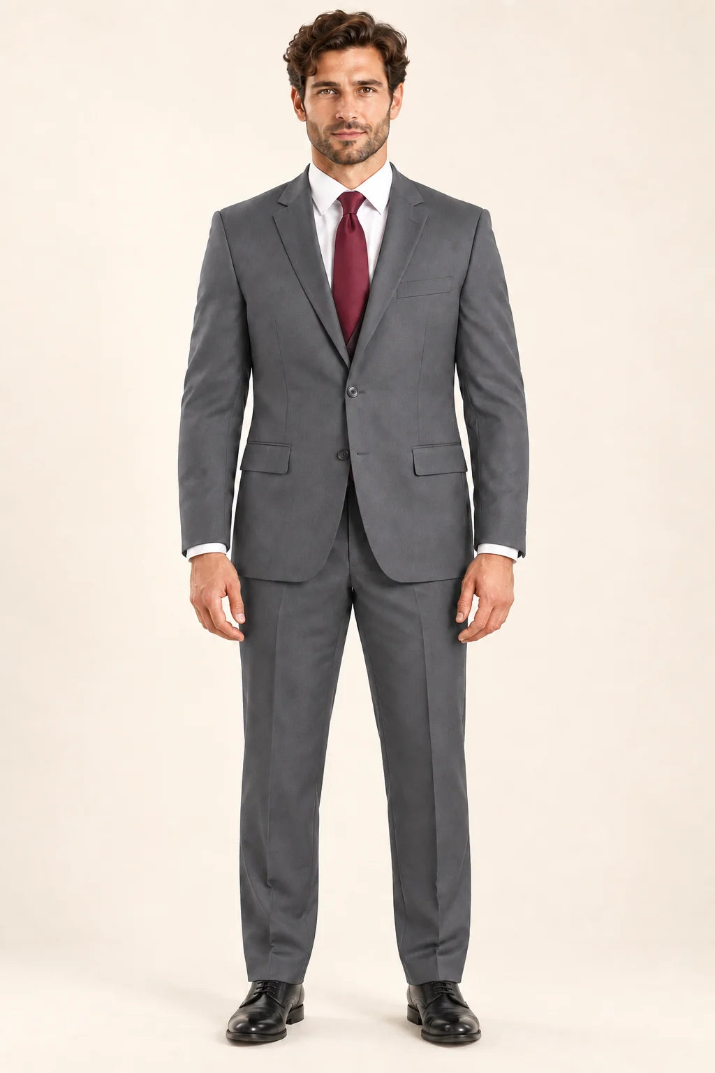 The Mercer men’s gray regular-fit two-piece suit, full-length front view