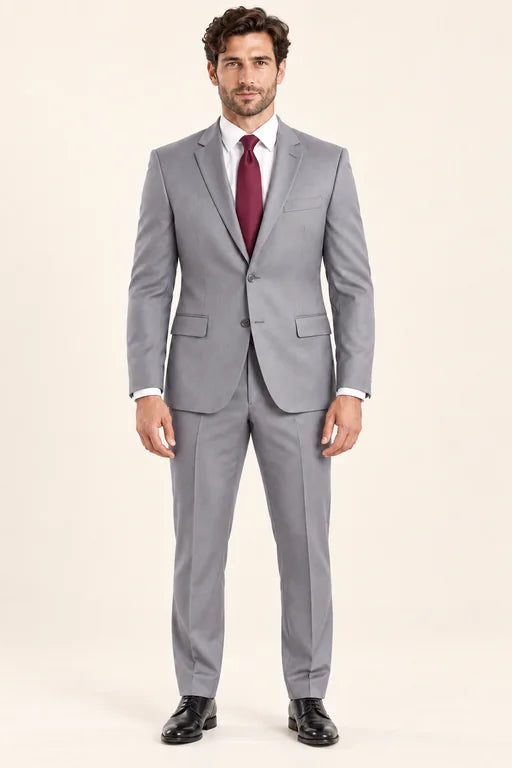 The Mercer men’s light gray slim-fit two-piece suit, full-length front view