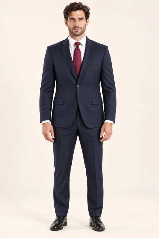 The Mercer men’s navy slim-fit two-piece suit, full-length front view