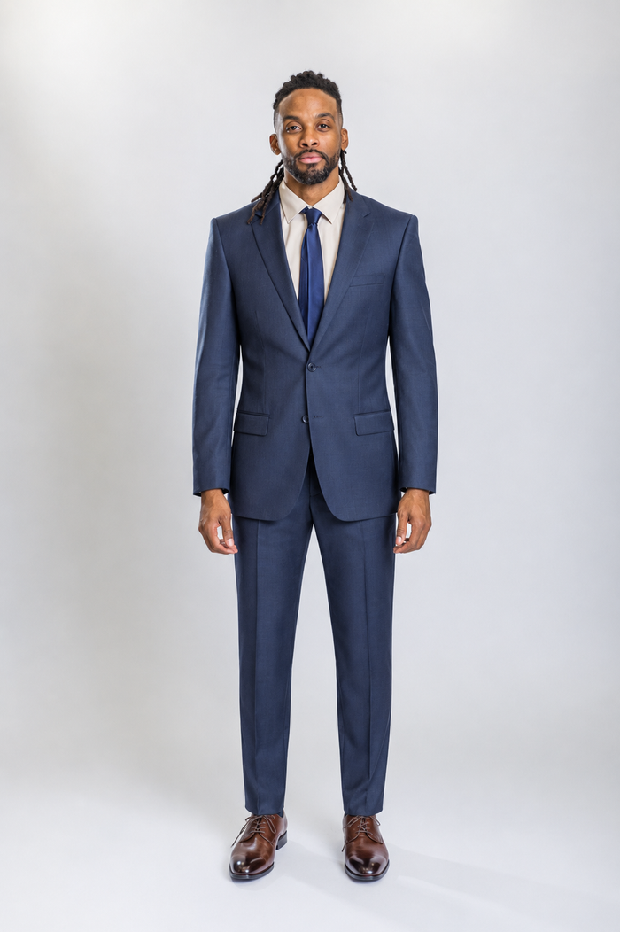 Mayfair men’s navy regular-fit sharkskin wool suit — view 1