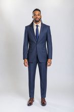 Load image into Gallery viewer, Mayfair men’s navy regular-fit sharkskin wool suit — view 1