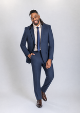 Load image into Gallery viewer, Mayfair men’s navy regular-fit sharkskin wool suit — view 3