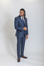 Load image into Gallery viewer, Mayfair men’s navy regular-fit sharkskin wool suit — view 4
