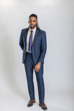 Load image into Gallery viewer, Mayfair men’s navy regular-fit sharkskin wool suit — view 5