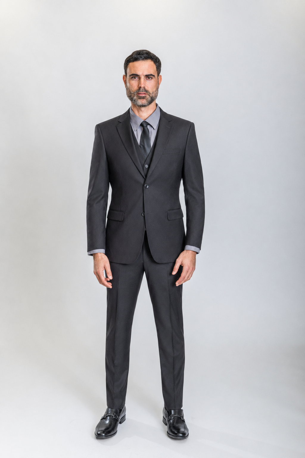 Windsor men’s black slim-fit three-piece suit — view 1