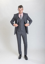 Load image into Gallery viewer, Windsor men’s gray slim-fit three-piece suit — view 3