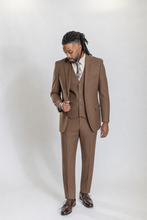 Load image into Gallery viewer, Windsor men’s brown slim-fit three-piece suit — view 3