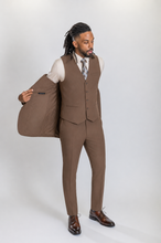 Load image into Gallery viewer, Windsor men’s brown slim-fit three-piece suit — view 4