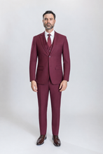 Load image into Gallery viewer, Windsor men’s burgundy slim-fit three-piece suit — view 1