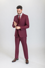 Load image into Gallery viewer, Windsor men’s burgundy slim-fit three-piece suit — view 2