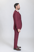 Load image into Gallery viewer, Windsor men’s burgundy slim-fit three-piece suit — view 3