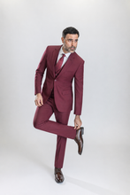 Load image into Gallery viewer, Windsor men’s burgundy slim-fit three-piece suit — view 4