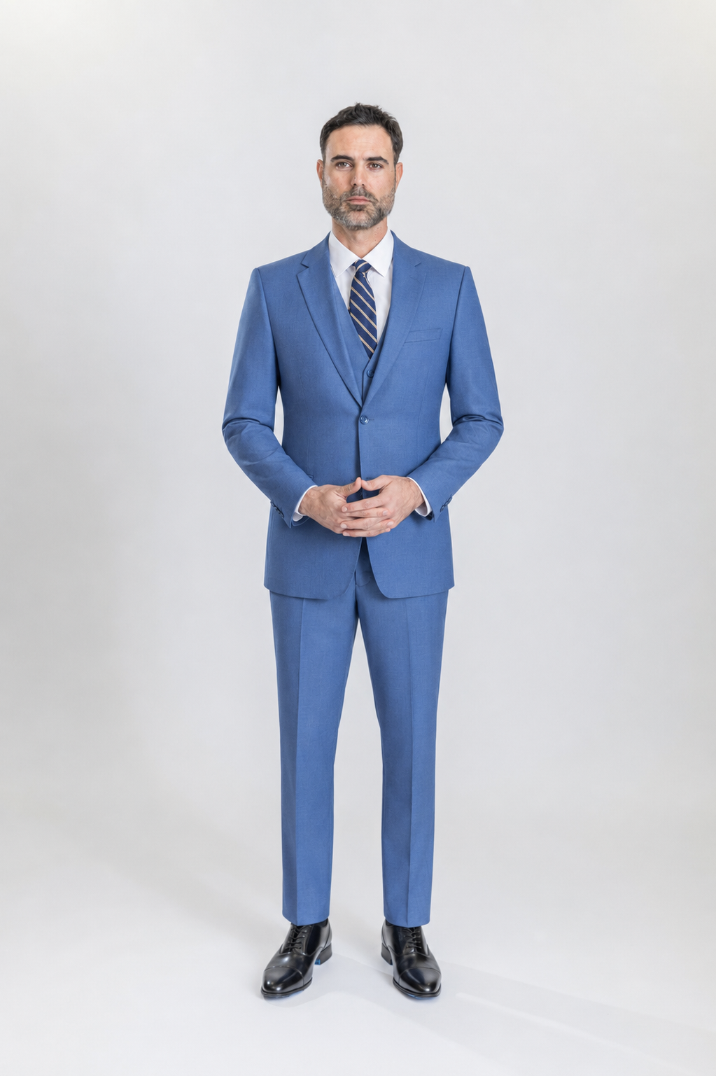 Windsor men’s powder blue slim-fit three-piece suit — view 1