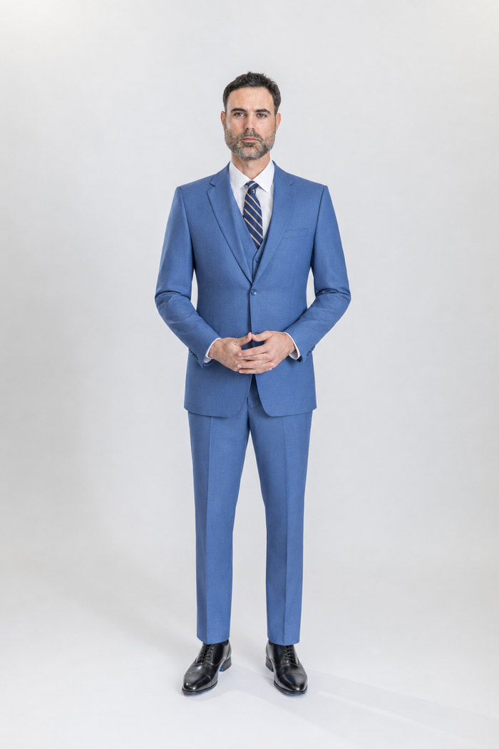 Windsor men’s powder blue slim-fit three-piece suit — view 1