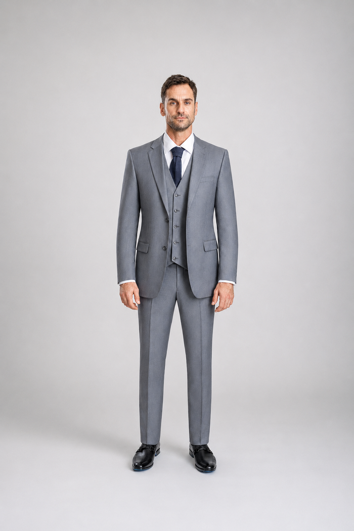 Windsor men’s light gray slim-fit three-piece suit — view 1