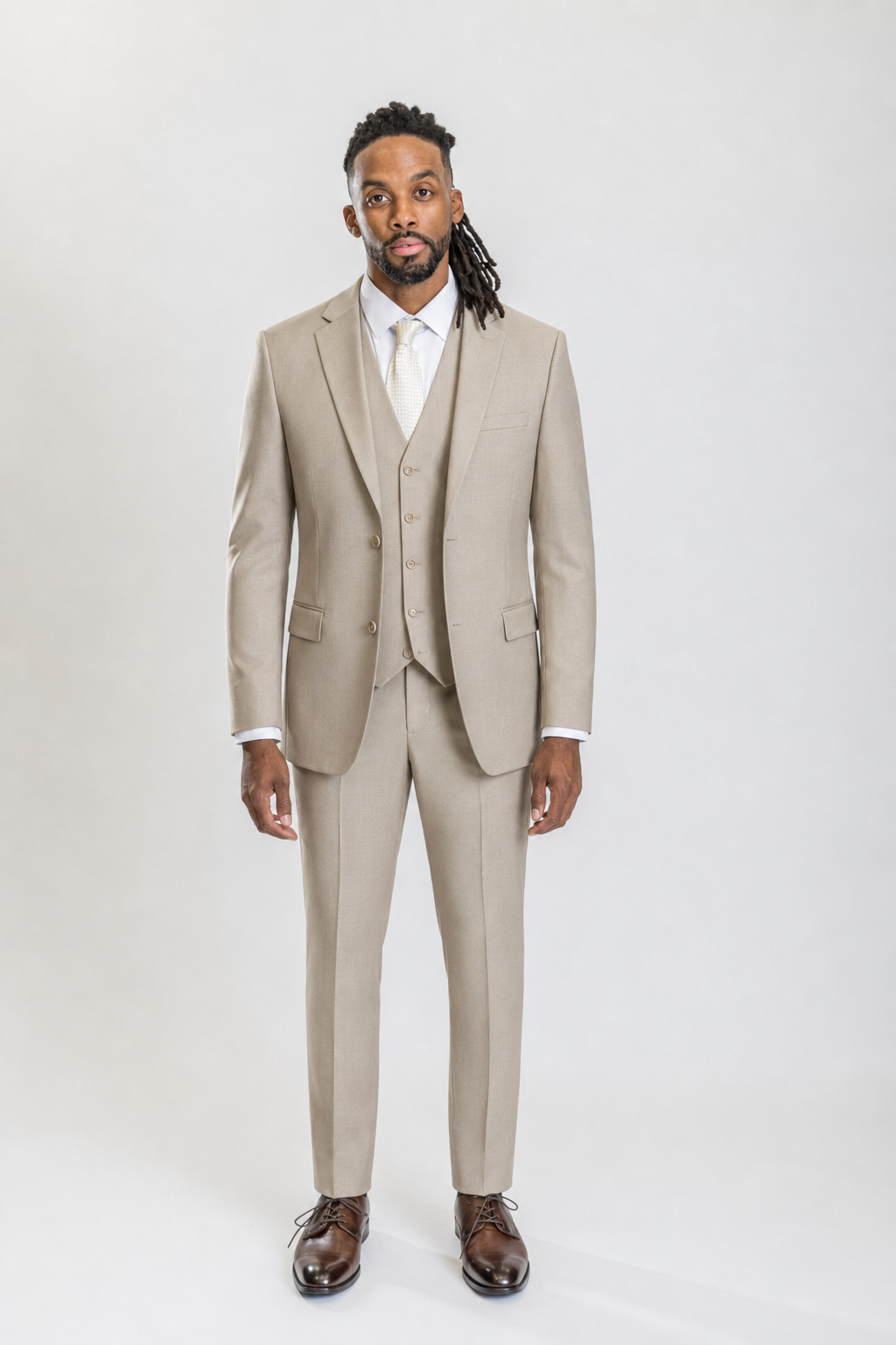 Windsor men’s beige slim-fit three-piece suit — view 1