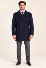 Load image into Gallery viewer, Mariner — Men’s Navy Wool-Blend Peacoat — front model view