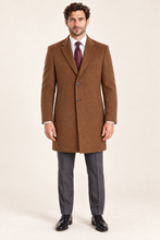 Load image into Gallery viewer, Langford — Men’s Camel Three-Quarter Topcoat — front model view