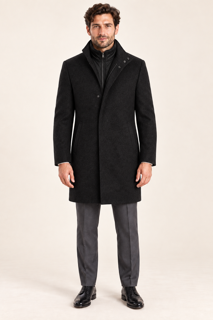 Ridgeline — Men’s Black Overcoat — front model view
