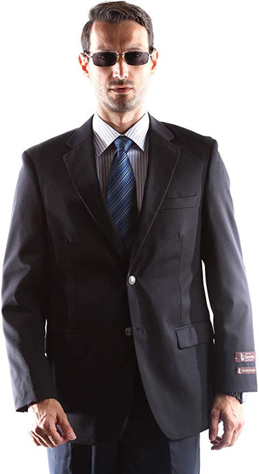 Cianni Men's Single Breasted 2 Button 100% Super Wool Gabardine Blazer Style J400112C in Black 101 (free shipping)