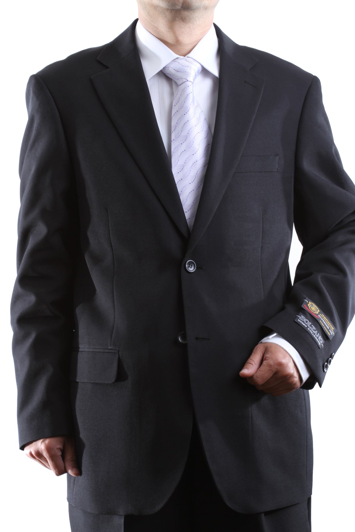 Bolzano Men's 2 Button Notch Lapel 2pc Suit Regular fit style S600212N in BLACK, NAVY Colors (free shipping)