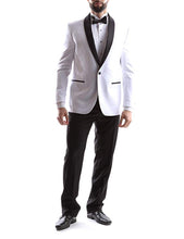 Load image into Gallery viewer, Bellio Men&#39;s Single Breasted 2 Button Shawl Lapel Slim Fit Tuxedo 2pc Suit in White, Style BL301