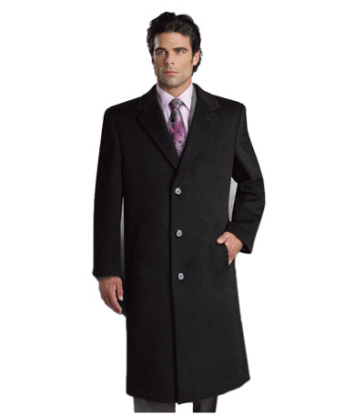 Cianni Men's 65/30/5 Wool/Poly/Others SB 3 Button Long Topcoat Style L400813X black (811) (free shipping)