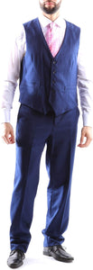 Creativo Men's Single Breasted 2 Button 3pc Vested Suit Classic Fit in Indigo Style  CT701