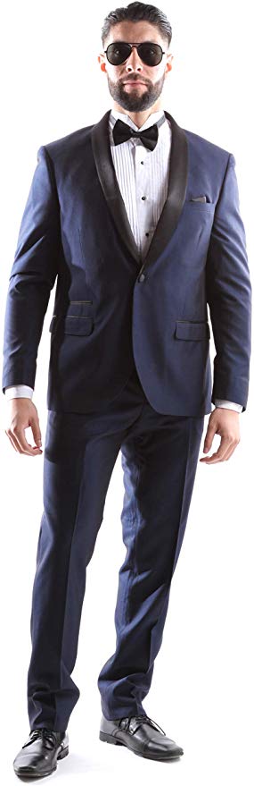 West End Men's Young Generation Shawl lapel 1 Button Extra Slim Fit 2pc Tuxedo Suit Style 933411T141 in Navy 403 (free shipping)