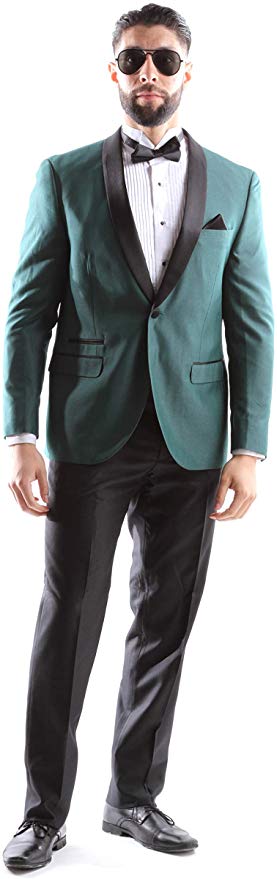 West End Men's Young Generation Shawl lapel 1 Button Extra Slim Fit 2pc Tuxedo Suit Style 933411T141 in Hunter Green 448 (free shipping)