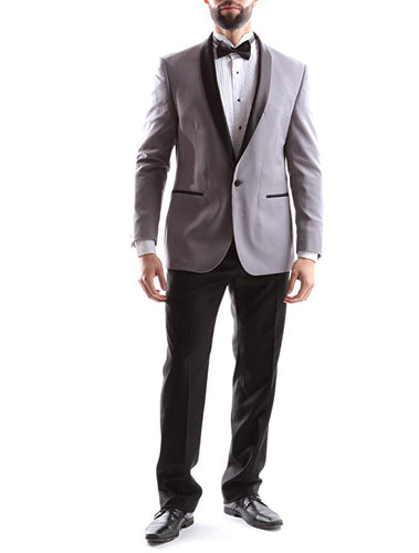 Bellio Men's Single Breasted 2 Button Shawl Lapel Slim Fit Tuxedo 2pc Suit Lt Gray Style BL301