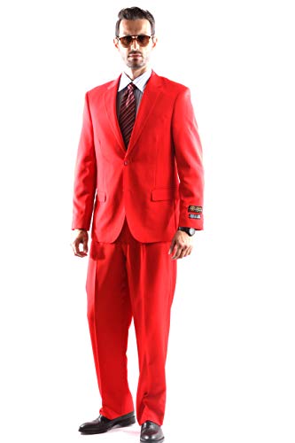 Bolzano Men's 2 Button Notch Lapel 2pc Suit Regular fit style S600212N in Red Color (free shipping)
