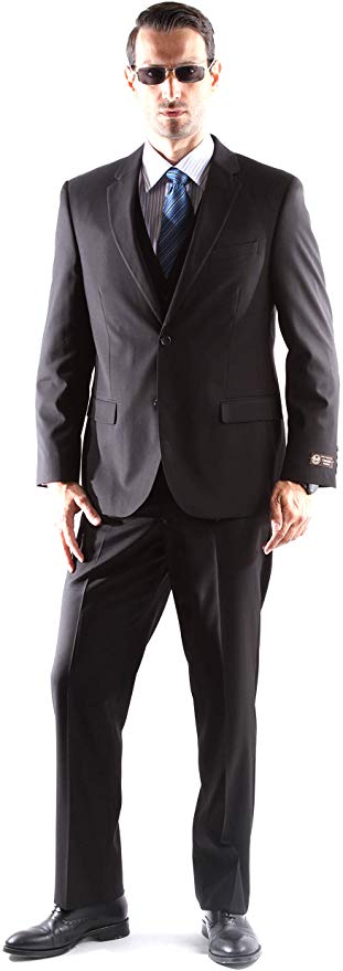 Caravelli Men's Super 150's Poly/Viscose Wool Feel Single Breasted 2 Button Regular Fit 2pc Suit Style S600512N in Black Color (free shipping)