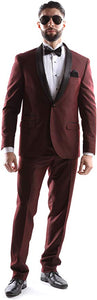 West End Men's Young Generation Shawl lapel 1 Button Extra Slim Fit 2pc Tuxedo Suit Style 933411T141 in Burgundy 409 (free shipping)