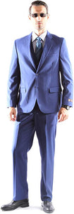 Caravelli Men's Super 150's Poly/Viscose Wool Feel Single Breasted 2 Button Slim Fit 2pc Suit Style S600512H in Cobalt 580 (free shipping)