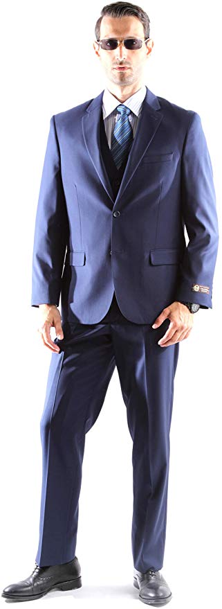 Caravelli Men's Super 150's Poly/Viscose Wool Feel Single Breasted 2 Button Slim Fit 2pc Suit Style S600512H in Midnight Blue 560 (free shipping)