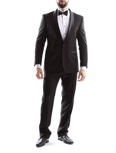 Bellio Men's Single Breasted 2 Button Shawl Lapel Slim Fit Tuxedo 2pc Suit in Black Style BL301