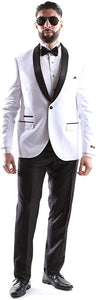 West End Men's Young Generation 1 Button Shawl Lapel Extra Slim Fit Tuxedo Suit Style 933411T141 in White/Black (free shipping)