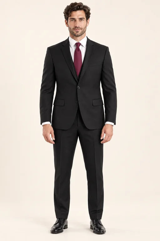 The Mercer men’s black slim-fit two-piece suit, full-length front view