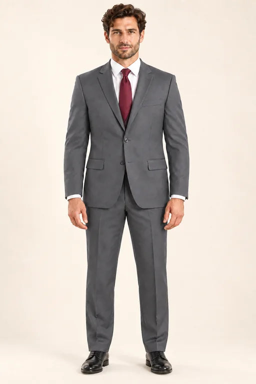 The Mercer men’s gray regular-fit two-piece suit, full-length front view
