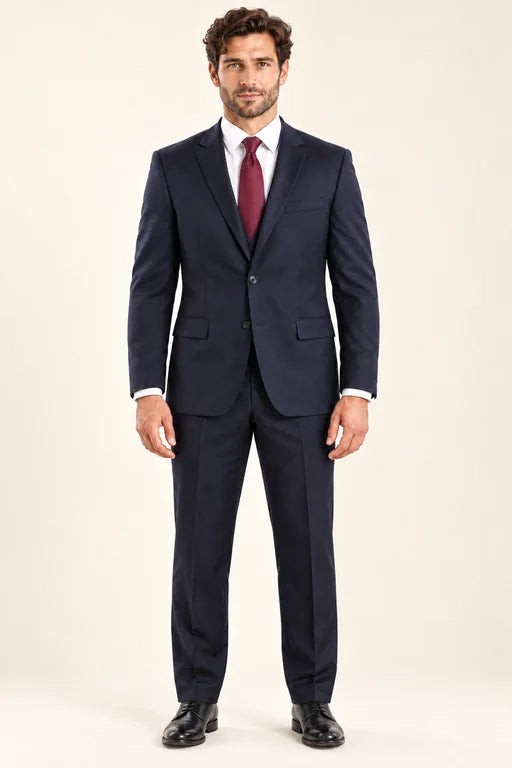 The Mercer men’s navy regular-fit two-piece suit, full-length front view